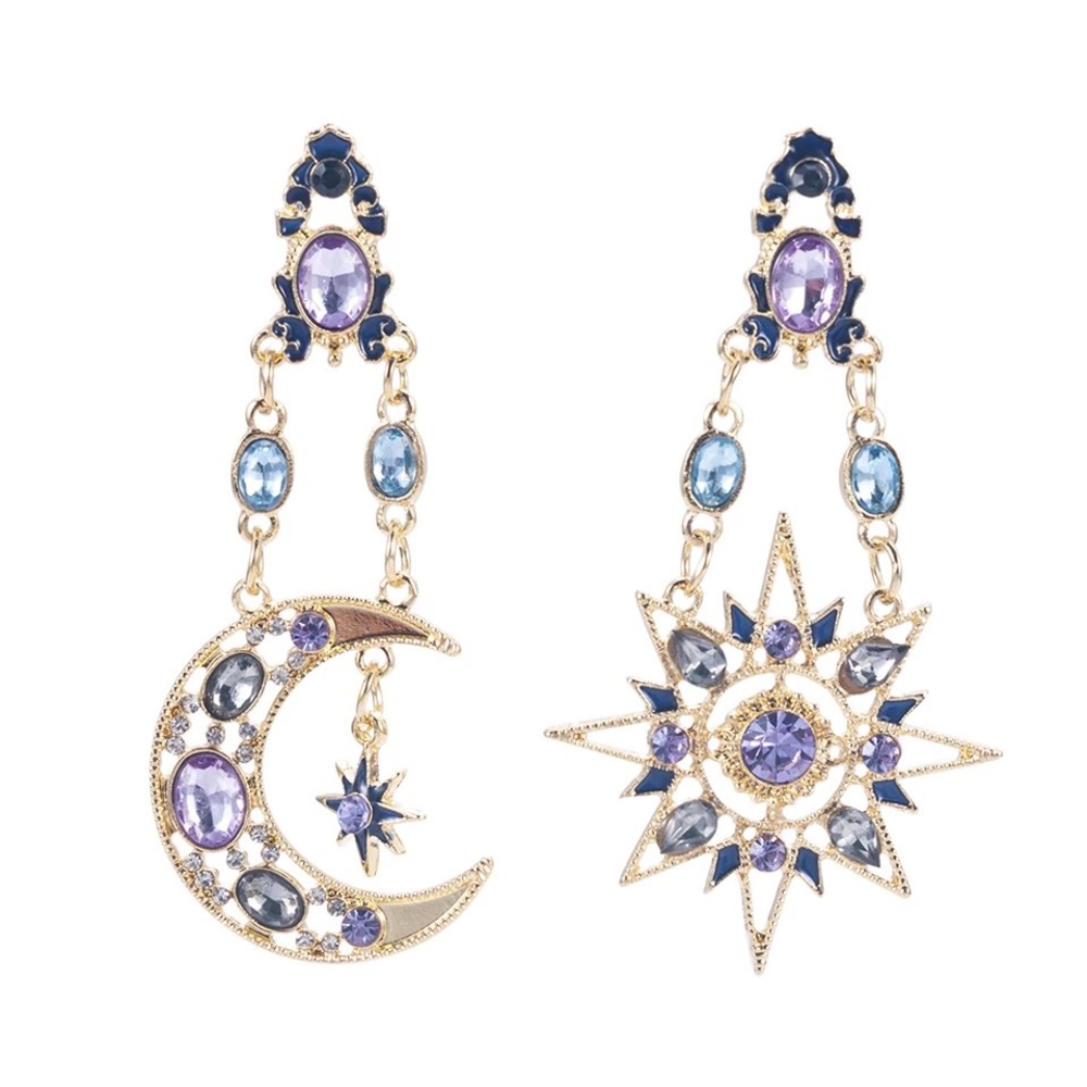 Boho Gemstone Elegant Drop Earrings Purple Blue